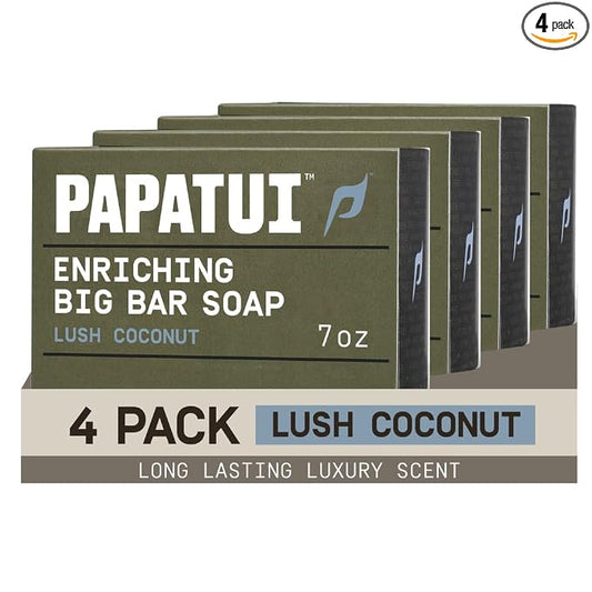 PAPATUI by Dwayne Johnson Enriching Bar Soap for Men | Hydrating Daily cleanerser | Moisturizes with Mango Butter and Avocado Oil | Lush Coconut | 7oz (Pack of 4)