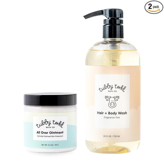 TUBBY TODD's Baby Body Wash & All Over Ointment Eczema Set - Gentle, Hypoallergenic Skincare for Newborns & Toddlers - 25oz, Fragrance-Free