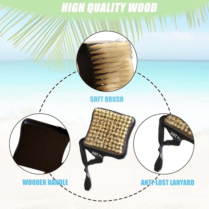 1PCS Portable Beach Sand Removal Brush, Soft Bristle Wooden Sand Remover with Lanyard for Body, Feet & Surf Gear