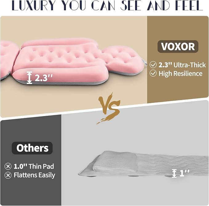 Full Body Bath Pillow for Bathtub, Thick Bathtub Cushion, Luxury Tub Pillow for Bath for Headrest Neck and Back Support Pink 51" x 16"