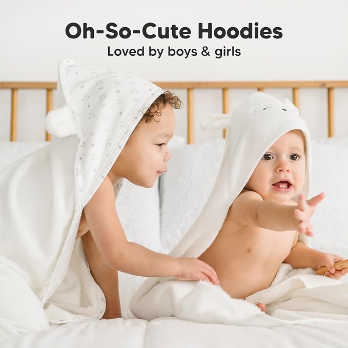 KeaBabies Hooded Baby Towel for Newborn - Viscose Derived from Bamboo Large Baby Bath Towels with Hood for Boys, Girls, Toddler, Extra Absorbent & Soft Newborn Bath Essentials (Lamb, Petite)