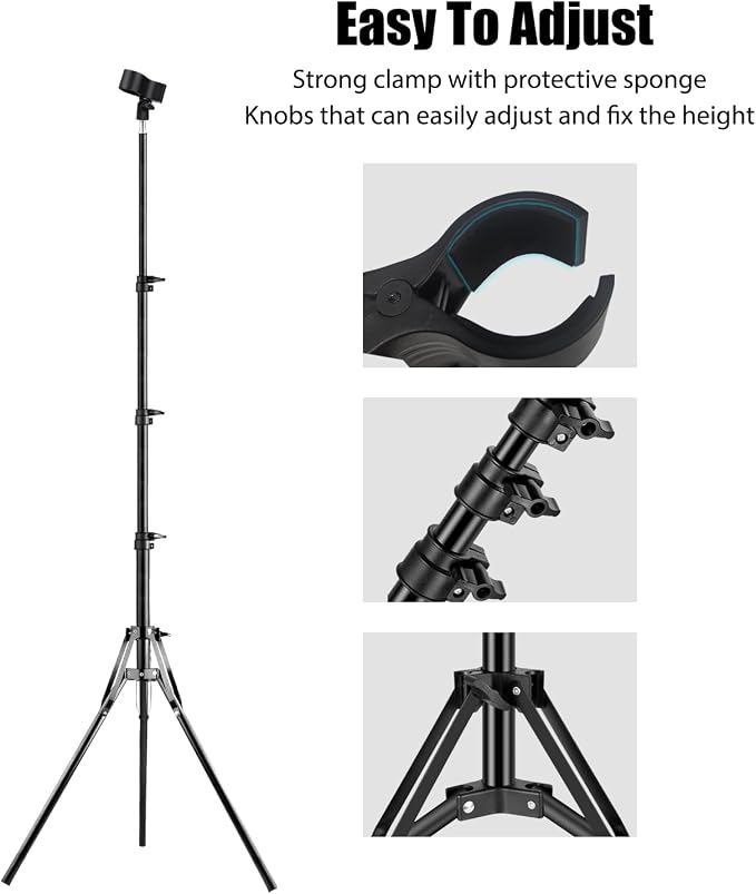 Hair Dryer Stand, Height Adjustable Hands-Free Lazy Blow Dryer Holder with 180 Degrees Rotatable Larger Clamp Non-Slip Tripod, for Bathroom, Vanity, Makeup Room Floor or Countertop Pet Salon