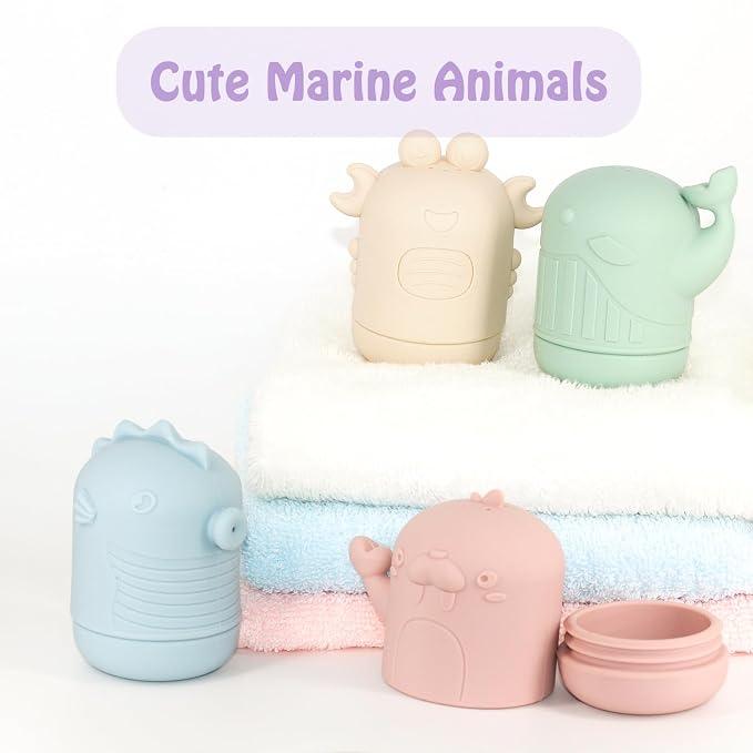 Ginbear Silicone Baby Bath Toys, Non-Toxic Mold Free Infant Squirty Bathtub Toys for Toddlers 6 Months+, Pack of 4 (Marine)