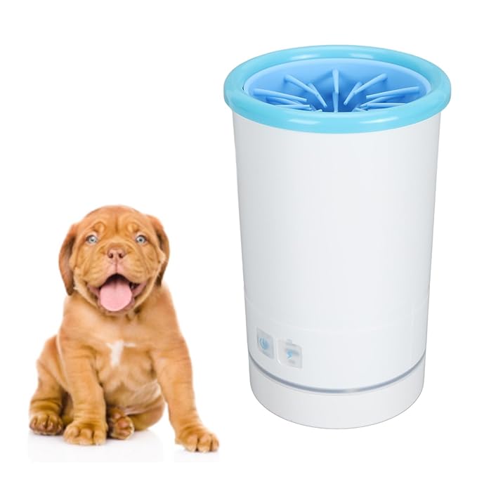 Portable Dog Cleaner, USB Rechargeable Electric Pet Foot Washer Cup for Small to Medium Dogs Cats, White Blue