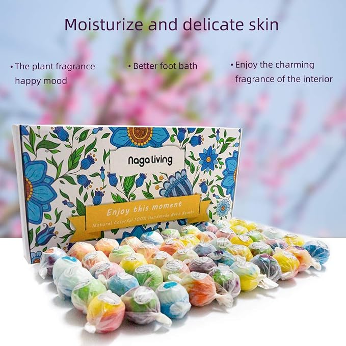 Bath Bombs Gift Set, 50 Handmade Bulk Bath Bombs for Kids, Women, Men, Wonderful Fizz Effect Bath Gift for Valentine's Day, Christmas & Any Anniversaries