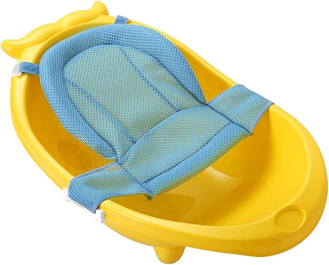 Infant Bath Pad Newborn Bathtub Sling Shower Mesh Cushion Pillow Non-Slip Bath Support Seat Net with 4 Adjustable Safety Belt Buckles Quick Drying Bathing Mat Cradle Hammock for 0-12 Months Toddlers