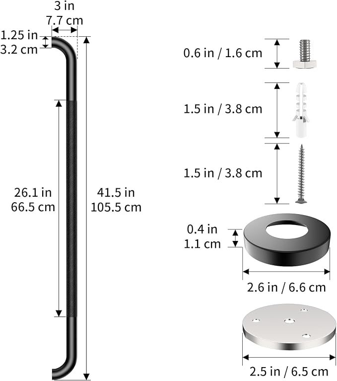 2 Pack 42 Inch Anti Slip Shower Grab Bar Handles, ZUEXT Matte Black Stainless Steel Knurled Bathroom Balance Bar, Safety Hand Rail Support, Handicap Elderly Injury Senior Assist Bath Handle