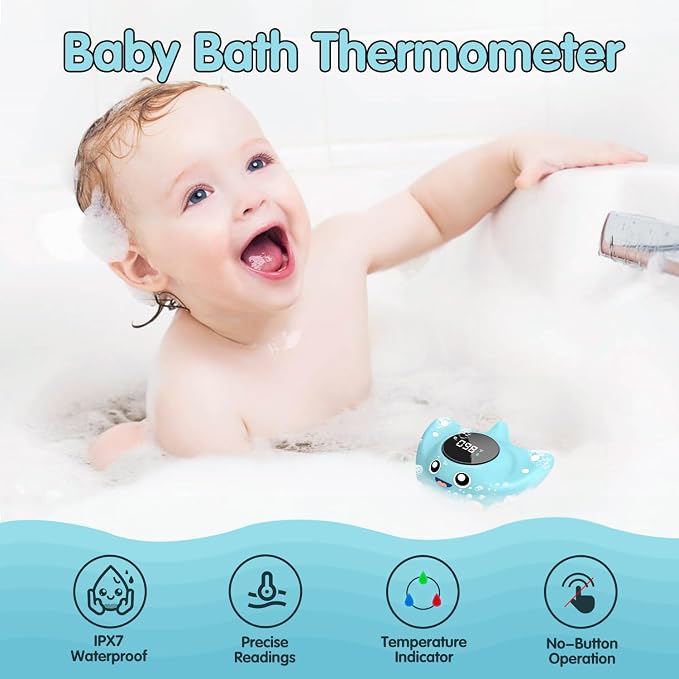 Baby Bath Thermometer - BabyElf Safety Bathtub Thermometer - Floating Bathing Toy for Infant - New Upgraded Mute Visual Alert, Gift for Mom and Newborn Only for Fahrenheit