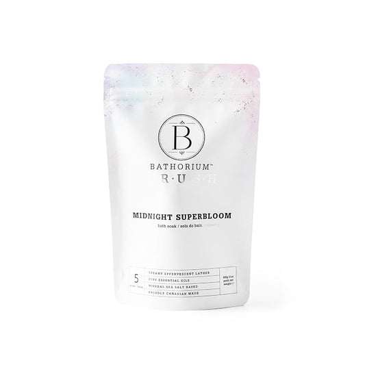 Bathorium Midnight Superbloom Crush, Wildflower Bath Soak, Lavender, Rose, Butterfly Pea Flower, Jasmine, Dead Sea Salt, 21 oz