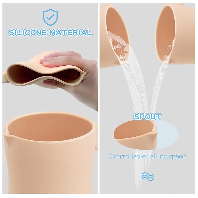 Mandoo Baby Bath Rinse Cup - Food Grade Silicone Shampoo & Body Washing Rinser for Kids with Easy Grip Handle - Baby Essentials (Khaki)