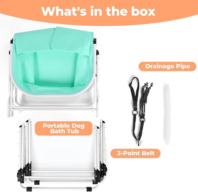 KITPLUS Portable Dog Bathtub, 5 Height Adjustable Dog Washing Station for Pet Shower and Grooming Foldable Bathing Tub with Storage & Anti-Slip Design for Small Large Dogs Cats