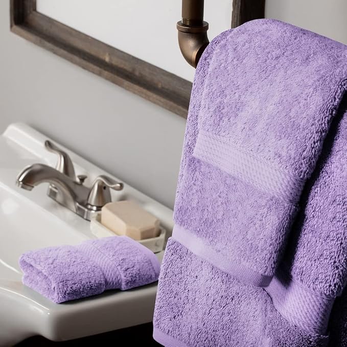 SUPERIOR Egyptian Cotton Ultra Plush & Absorbent, 3 Piece Set, Purple | Quick Dry, Soft Luxury Towel Set, Bath Essentials, Guest Bath, Spa, 1 Bath, 1 Hand, 1 Face Towels, Madeline Towels
