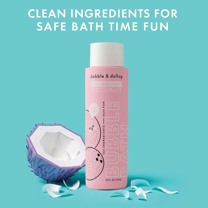 Dabble & Dollop Coconut Bubble Bath for Kids & Family – Premium Tear-Free Bubble Bath for Sensitive Skin, Natural Origin Scent, Hypoallergenic Bath Bubbles (16 fl oz, Pack of 2)