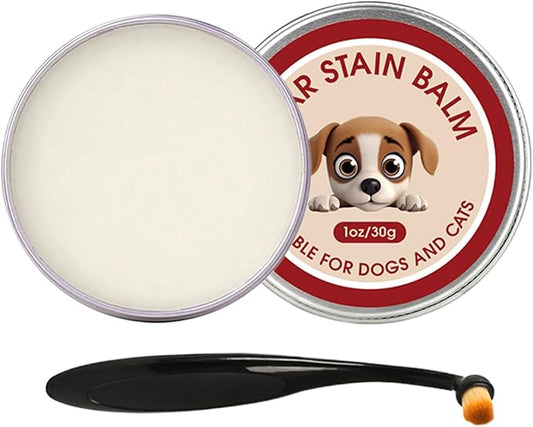 Dog Tear Stain Remover - 40g Cleaning Balm with Brush - Reduce Discomfort Eye Cleaner Dogs, Gentle Cleanse for Puppy Pet Daily Care Grooming Salon Vet Clinic Home Travel