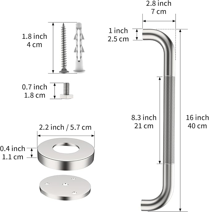 2 Pack 16 Inch Anti Slip Shower Grab Bar, ZUEXT Brushed Nickel Stainless Steel Bathroom Grab Bar, Knurled Bathroom Balance Bar,Safety Hand Rail Support,Handicap Elderly Injury Assist Bath Handle