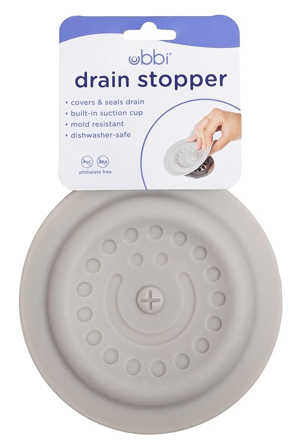 Ubbi Bathtub Drain Cover, Silicone Drain Stopper with Suction, Baby Bath Time Accessory, Gray (Pack of 2)