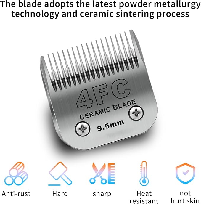 4FC Dog Grooming Ceramic Blades,Compatible with Andis,Oster A5,Wahl KM10 | Size 4FC Detachable Blade 3/8-Inch 9.5MM Cut Length,3 Pack