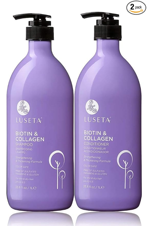 L LUSETA Biotin & Collagen Shampoo & Conditioner Set (2 x 33.8oz) - Thickening for Hair Growth, Infused with Argan Oil to Repair Dry, Damaged Hair | Thickening for Hair Growth, Infused with Argan Oil to Repair Dry, Damaged Hair