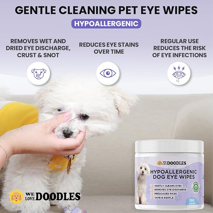 We Love Doodles Dog Eye Wipes & Dog Face Comb Bundle - Pre-Soaked Eye Wipes for Dogs, Tear Stain Remover for Dogs, Pet Eye Wipes, Dog Eye Cleaner, Flea Comb for Dogs, Fine Tooth, Removes Crust & Mucus
