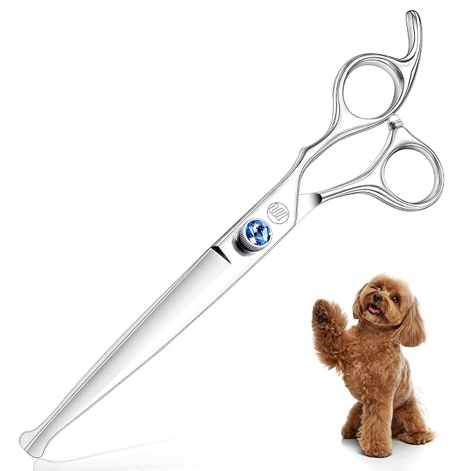 Moontay Professional Dog Grooming Straight, Curved, Thinning/Blending/Chunking Scissors Kit, JP-440C Stainless Steel Pet Cat Hair Cutting/Trimming Shears, Silver