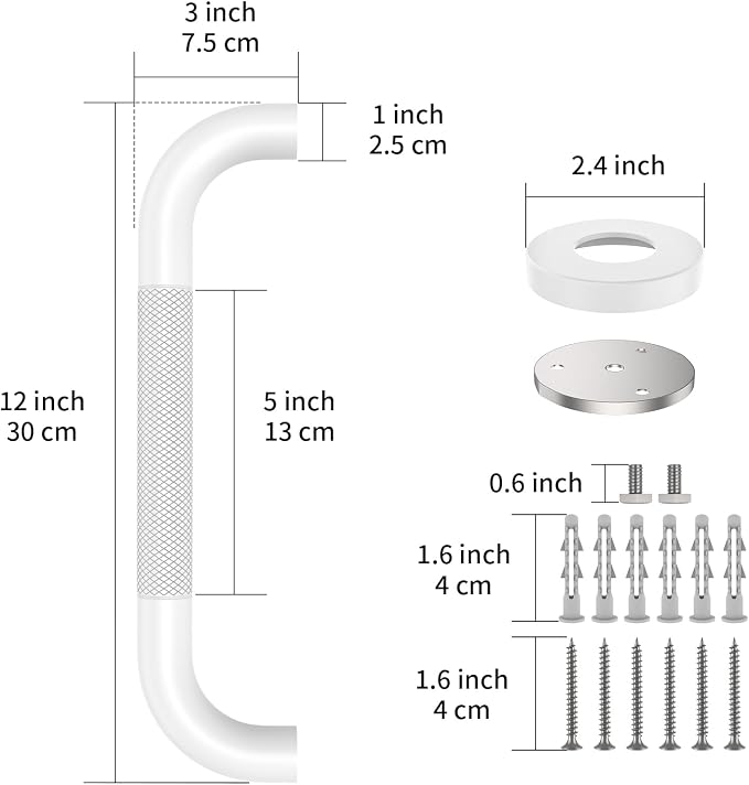 12 Inch Oil Rubbed White Shower Grab Bar w/Anti Slip Grip, ZUEXT Stainless Steel Bath Grab Bar,Bathroom Balance Bar, Wall Mount Safety Handrail Support, Handicap Injury Elderly Senior Assist Handle