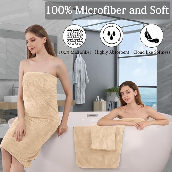 Luxury Bath Towels Set - 12 Piece (4 Large Bath Towels,4 Hand Towels,4 Washcloths), 100% Microfiber,Extra Absorbent Super Soft & Quick Dry,Complete Family Pack for Bathroom Gym Pool,Beige