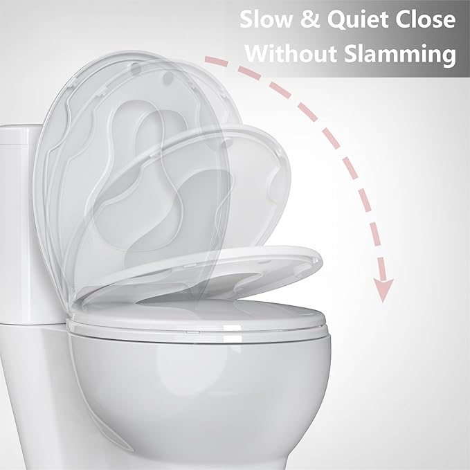 Garvee Potty Training Seat Built-In Toilet Seat, Round Toilet Seat 17 Inch with Baby Seat, 2 In 1 Soft Close Quiet No Slapping, Magnetic Absorption, Easy Installation for Bottom Fixing Toilet