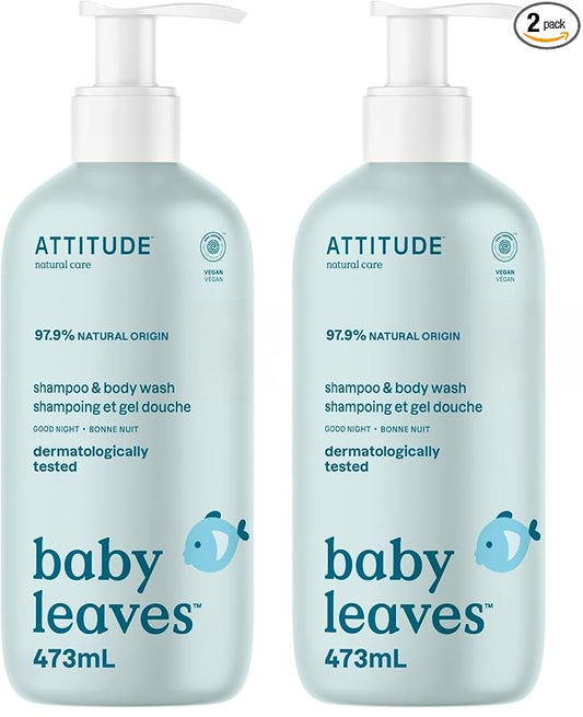 ATTITUDE 2-in-1 Shampoo and Body Wash for Baby, EWG Verified, Dermatologically Tested, Vegan, Good Night, 16 Fl Oz (Pack of 2)