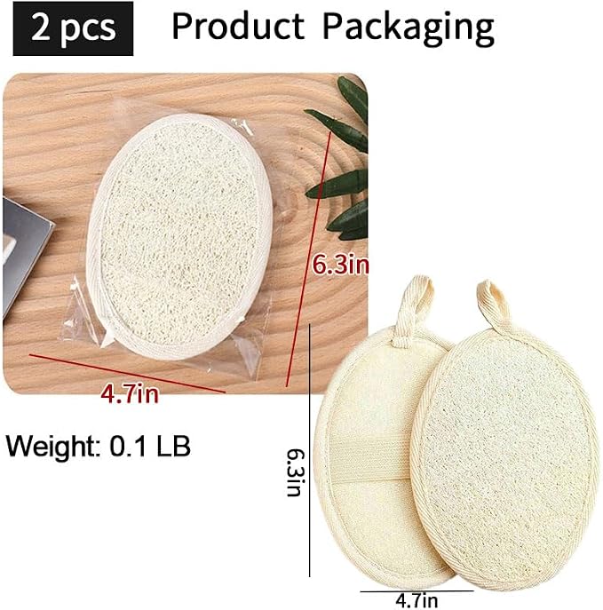 2 Pack Natural Loofah for Travel Bath Sponge, for Women and Men (S)