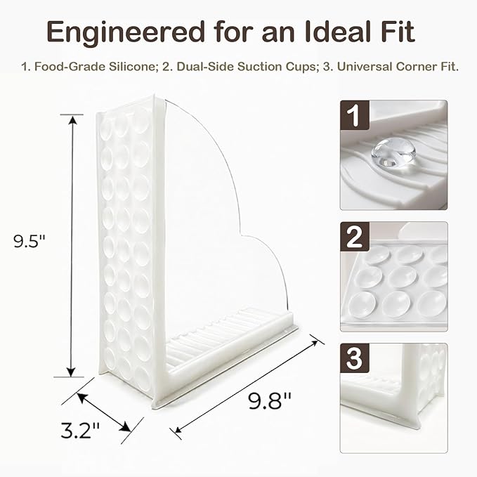 Shower Splash Guard for Bathtub, Silicone Splash Guards Kit with Strong Suction Cups, Bathroom Shower Corner Water Guard to Keep Water for Walk in Shower, 2-Pack(10 x 9.84 Inch), White