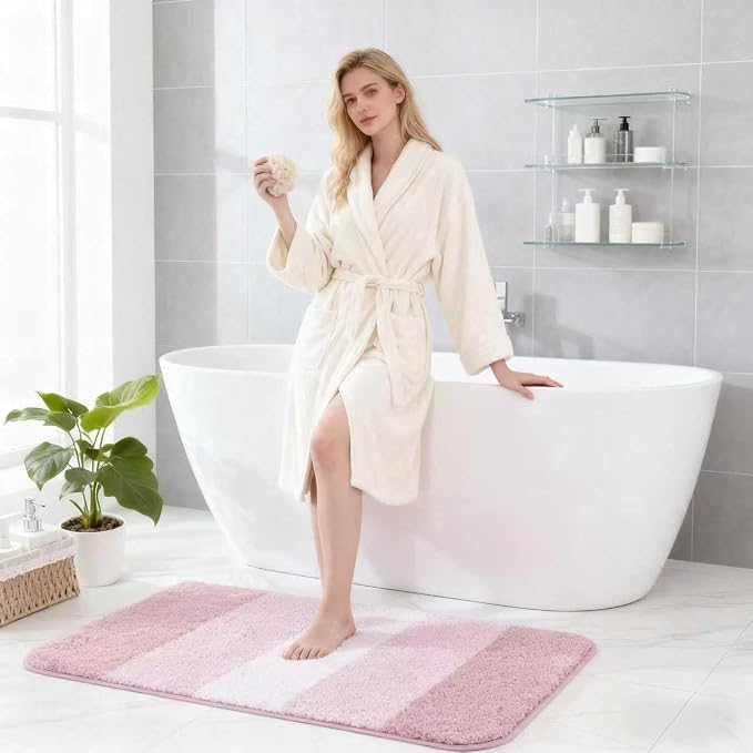 Exclusivo Mezcla Bathroom Rugs Mat 20x30, Extra Soft Non Slip Absorbent Microfiber Bath Rugs, Machine Washable Quick Dry Bath Mats for Bathroom Floor, Shower, Home Decor, Gradient Pink