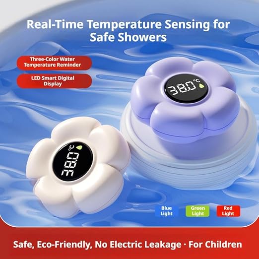 Baby Bath Thermometer – Floating Flower-Shaped Water Thermometer with 3-Color LED, Digital Display, IPX7 Waterproof, for Infant Toddler Bath Pool, Baby Shower Toy Gift
