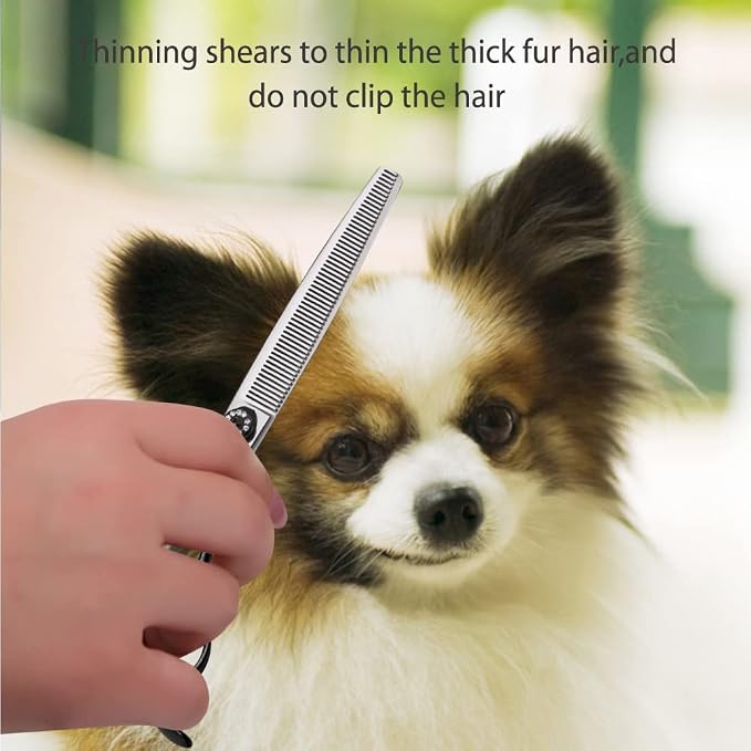 7.5'' Dog Thinning Scissors For Grooming 440C Stainless Steel Black Non-Slip Handle Sharp Blades Professional Pet Trimming Scissors for Cats Thinning Rate 35%