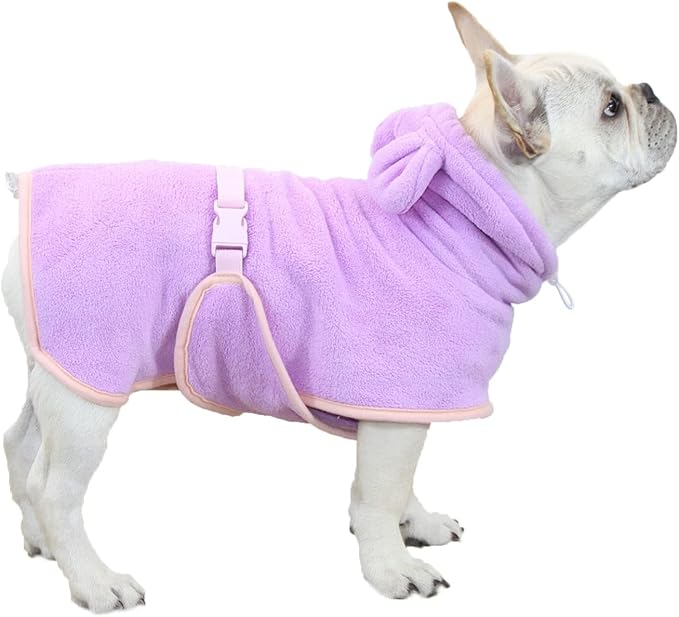 Dog Bathrobe, Microfiber Fast Drying Absorbent Hooded Bath Towel for Puppy Small Medium Large Dog Cat(Purple,S)