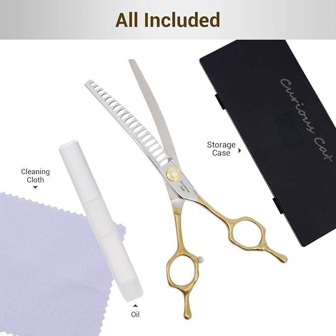 Dog Grooming Scissor,Pet Curved Chunkers Shears 7.0'' 440C Thinning Scissors for Precision Pet Hair Cutting