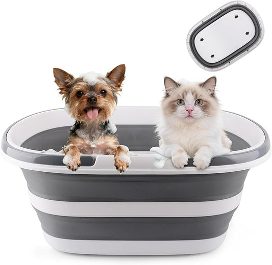 Large Dog Bathtub 35L Collapsible Bucket with Handles & Wheels, Portable Bathtub Shower Bucket for Cat Bathing & Pet Dog Supplies, Folding Laundry Basket Clothes Storage Organizer RV Outdoor Bath Tub