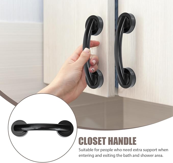 Zerodeko Shower Grab Bar Suction Balance Assist Bathroom Shower Handle Anti Slip Safety Hand Rail Support Handicap Elderly Injury Senior Assist Bath Handle Glass Door Window Black