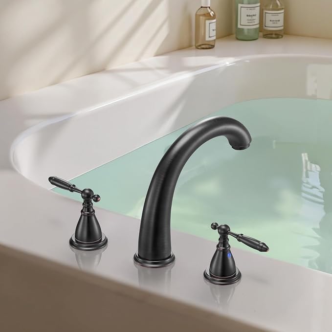 VEVOR Roman Tub Faucet, 3 Hole Waterfall Bathtub Faucet, Gooseneck Bath Tubs Faucets Set with 2 Handles, Roman Tub Faucets Deck Mount for Pet Washing, Adult Bathing, Bronze, Temperature Control