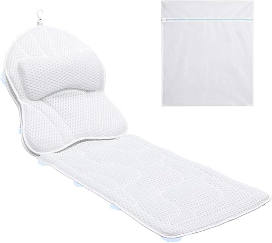 Luxury Spa Bath Pillow, Thick Full Body Cushion with Laundry Bag, Non-Slip Memory Foam for Head, Neck, Back Support, Ideal Women's Soaking Tub Gift