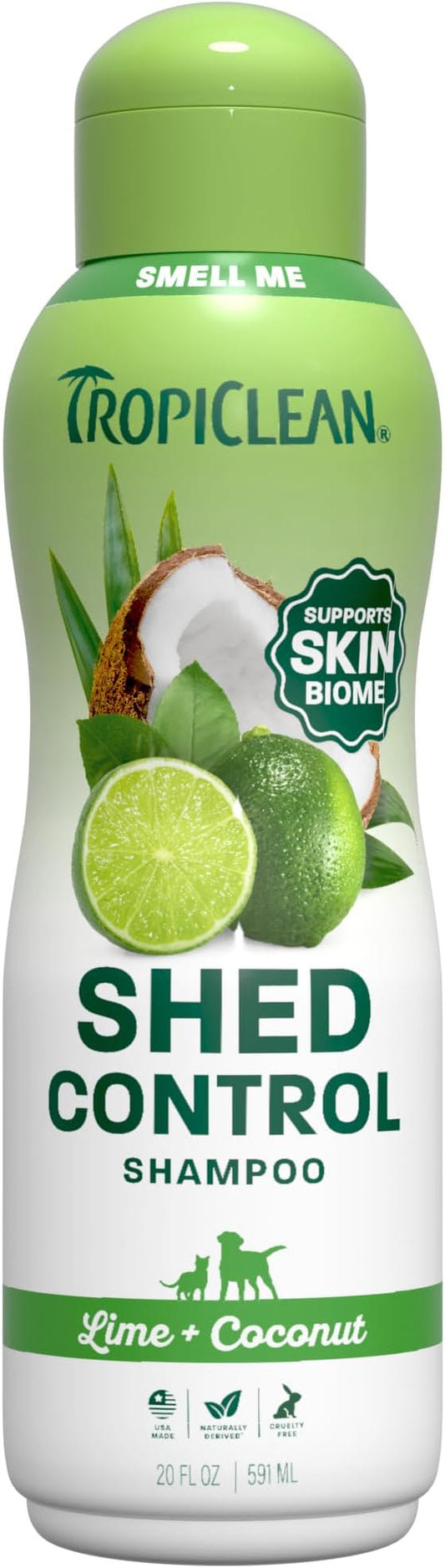 TropiClean Deshedding Dog Shampoo, Fast-Acting Shedding Control & Coat Softener, Puppy Safe, Made in USA, Lime & Coconut Scent, Cat Friendly, 20oz.