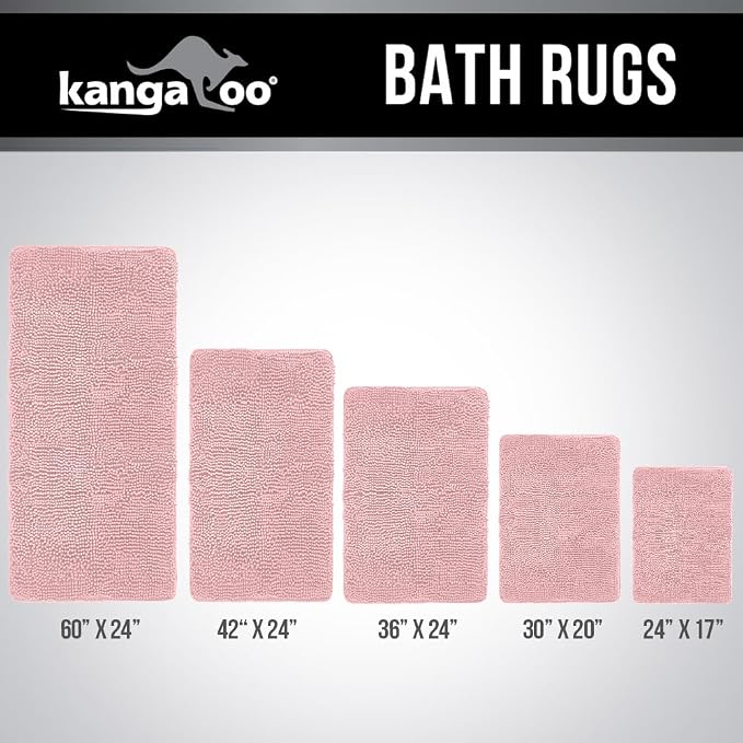 KANGAROO Bathroom Rugs, Chenille Soft Absorbent Bath Rug, Shaggy Shower Mat, Quick Dry Machine Wash Bathmat, Plush Carpet Mats for Tub, Bathtub and Room Home Decor Accessories, 30x20, Light Pink
