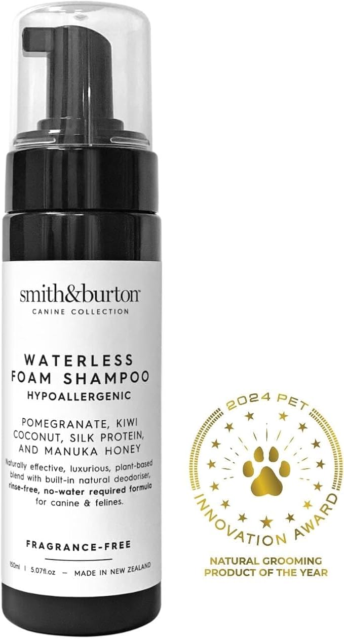 smith&burton Waterless Foam Shampoo for Dogs & Cats, Hypoallergenic, Fragrance Free, No Rinse Dry Shampoo Foam, Gentle Allergy Care for Sensitive Skin, 5.07 Fl oz, 100% Natural, Requires No Water