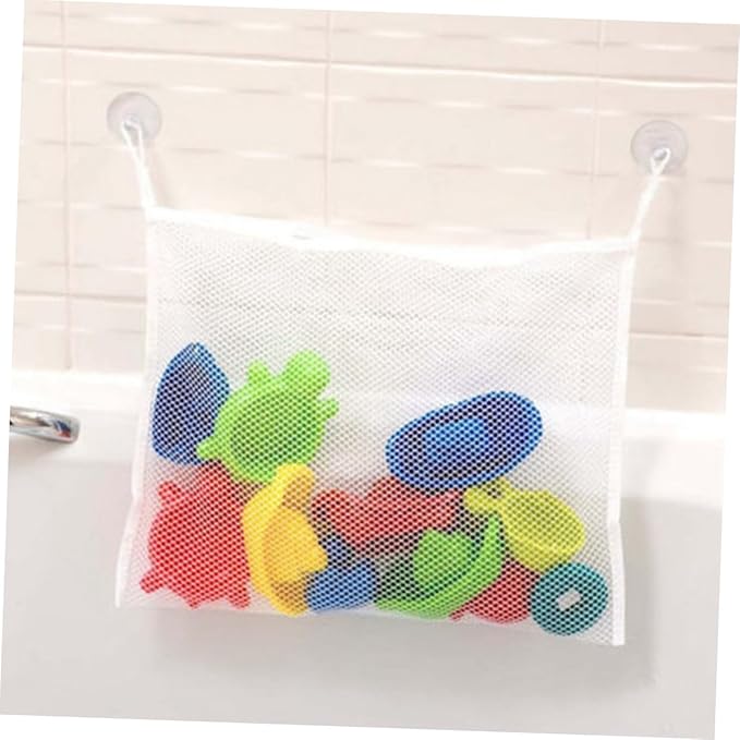 Toyvian Bath Toy Storage Bag with Strong Hook Mesh Organizer for Kids Tub Toys Bathroom Storage 14.6 Inch Drainable Toy Container