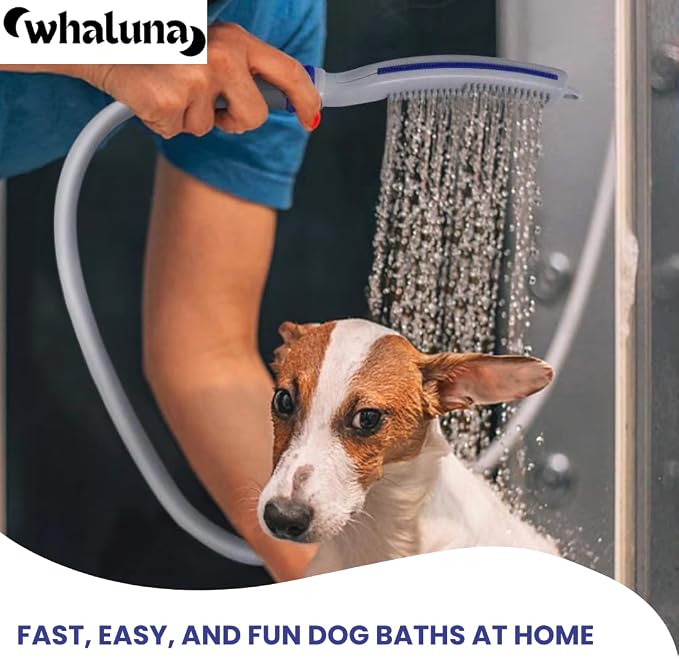 Dog Shower Sprayer with 8ft Hose – High Pressure Dog Shower Attachment for Bathing & Grooming – Pet Shower Hose Sprayer with Indoor/Outdoor Adapters