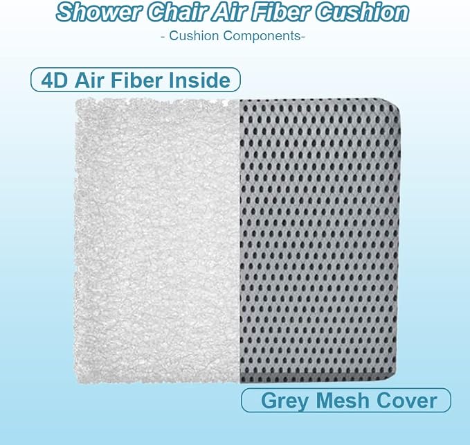 Shower Chair Seat Mat - 4D Mesh Soft Cushion Transfer Bench Pad Bath Stool Padded for Elderly Disabled Handicap, 15" L x 14" W x1.2 H