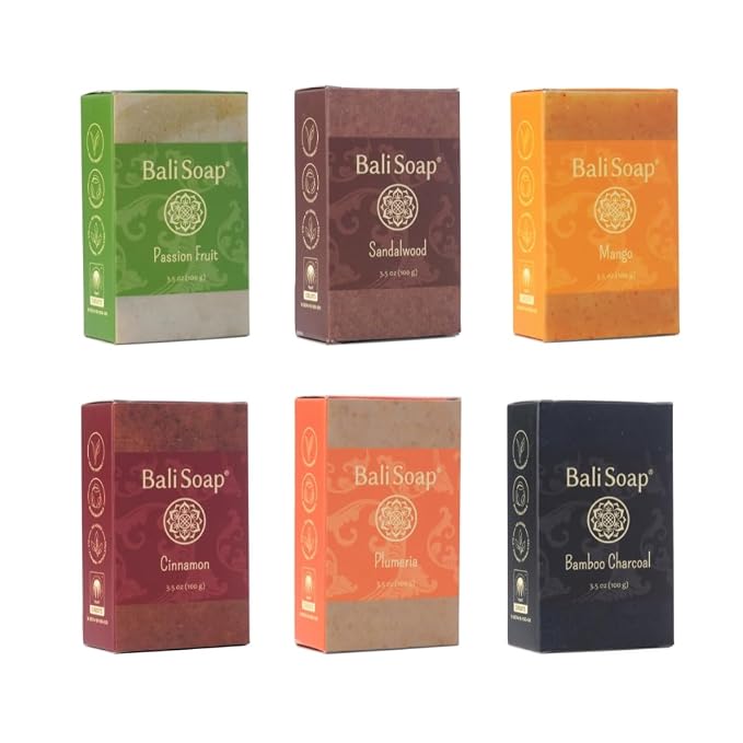 Bali Soap Natural Bar Soap, 6 Bars Tropical Collection Gift Set | Handmade in Bali, Plant Based & Cold process