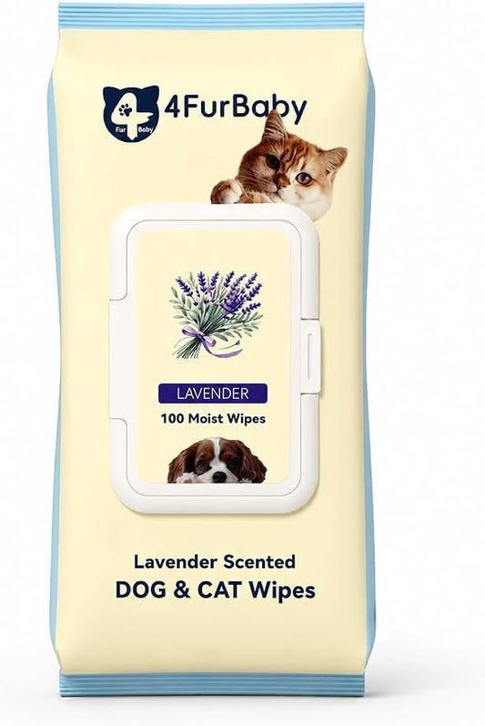 8" x 8" Pet Wipes for Dogs & Cats, 200 Count (2 x 100 Packs) | Lavender hypoallergenic and hydrating pet grooming wipes for dogs, cats, and daily care.