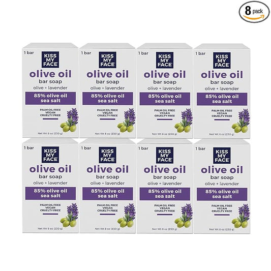 Kiss My Face Olive Oil Bar Soap, Non-GMO Certified Vegan Soap Bar, Antioxidant Rich and Moisturizing Soap, Olive & Lavender, 8 Oz Bar