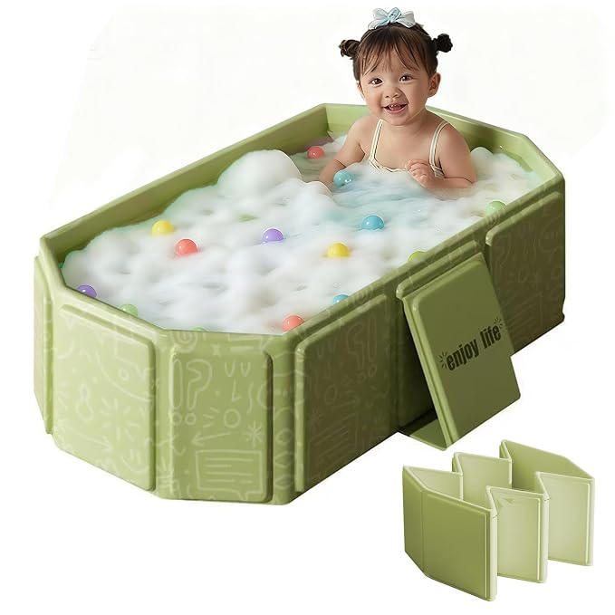 Toddler Bath Tub for Shower, Portable Baby Bathtub, Foldable Kids Bathtub – Portable, Travel & Shower Ready, Easy to Clean, Sturdy & Thick, Fits Ages 1-3, Green