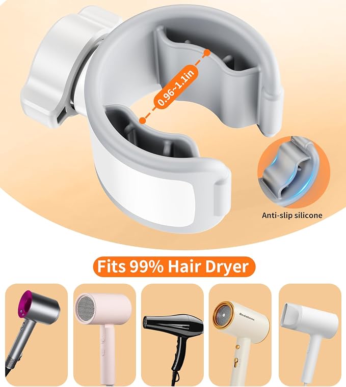 Hair Dryer Stand Hands Free, 360° Rotation White | Anti-Slip Stable Base, Aluminum Alloy, Adjustable Height 17-51 Inch, For Families & Pet Grooming